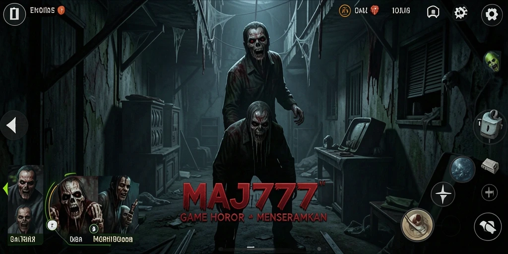 Tangkapan layar menampilkan suasana mencekam dan gameplay seram MAJ777.