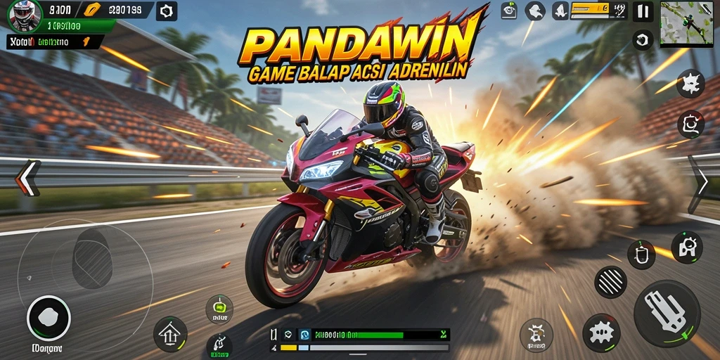 Tampilan gameplay seru dalam balapan motor yang mendebarkan.
